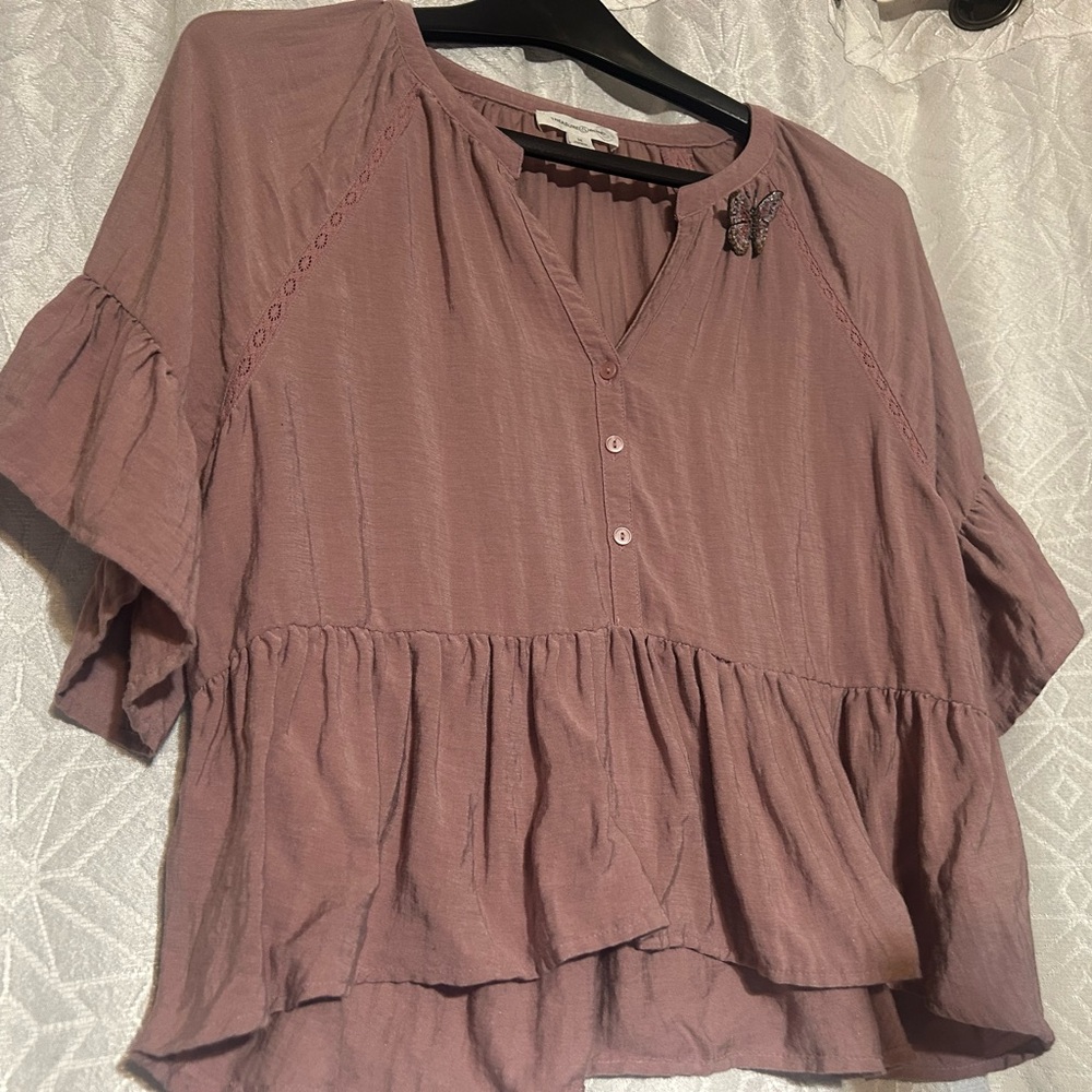 Treasure & Bond Dusty Pink Ruffle Blouse